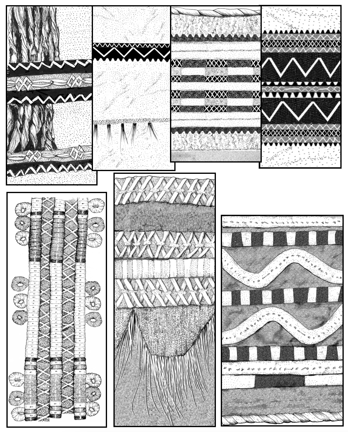 Weavers incorporated cotton thread, hair, and sinew into intricate patterns.